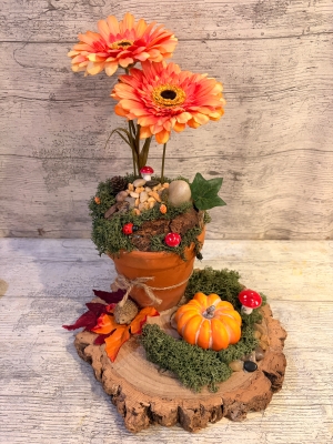 Autumn Gerbra Flowerpot Table Arrangement