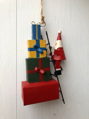 Santa climbing presents