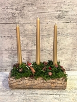 Mossy woodland three candle arrangement